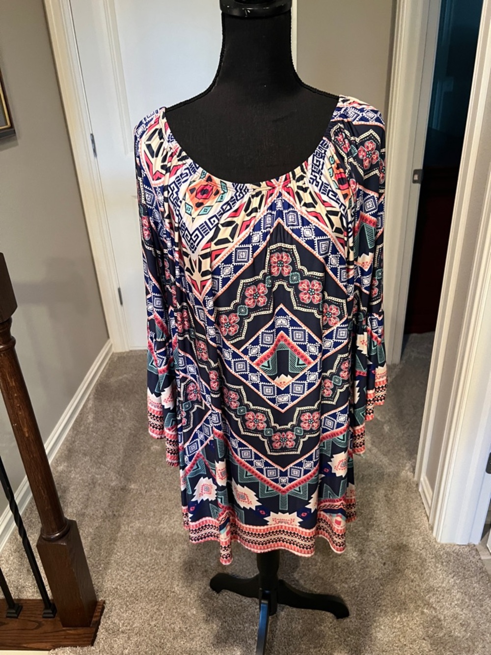 Patterned Navy & Pink Scoop-Neck Tunic